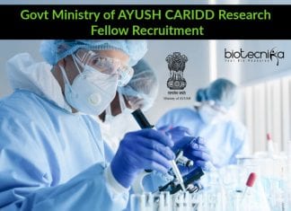 Govt Ministry of AYUSH CARIDD Research Fellow Recruitment Govt Ministry of AYUSH