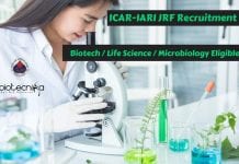 ICAR-IARI JRF Recruitment – Biotech / Life Science / Microbiology Eligible ICAR-IARI JRF Recruitment