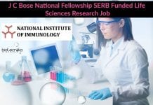 J C Bose National Fellowship SERB Funded Life Sciences Research Job Life Sciences Research Job