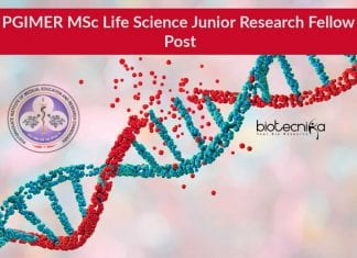 PGIMER MSc Life Science Junior Research Fellow Post PGIMER MSc Life Science