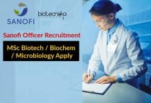 Sanofi Officer Recruitment – MSc Biotech / Biochem / Microbiology Apply Sanofi Officer Recruitment