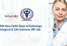 AIIMS New Delhi Dept of Pathology Biological & Life Sciences JRF Job AIIMS Biological & Life