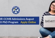 CSIR-CCMB Admissions August 2020 PhD Program – Apply Online CSIR-CCMB PhD Admissions August