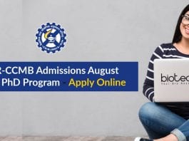 CSIR-CCMB PhD Admissions August
