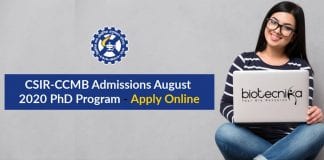 CSIR-CCMB PhD Admissions August