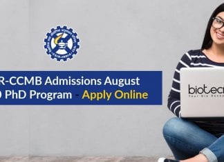 CSIR-CCMB PhD Admissions August