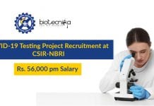 COVID-19 Testing Project Recruitment at CSIR-NBRI CSIR-NBRI Project Scientist Jobs