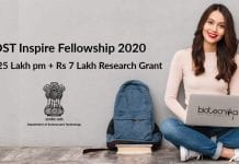 DST Inspire Fellowship 2020 – Rs 1.25 Lakh pm + Rs 7 Lakh Research Grant DST Inspire Fellowship 2020