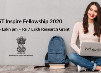 DST Inspire Fellowship 2020