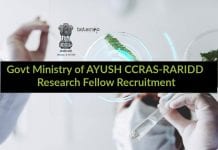 Govt Ministry of AYUSH CCRAS-RARIDD Research Fellow Recruitment Govt CCRAS-RARIDD Research Fellow