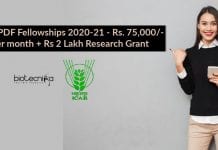 ICAR PDF Fellowships 2020-21 – Rs. 75,000/- per month + Rs 2 Lakh Research Grant ICAR PDF Fellowships 2020-21