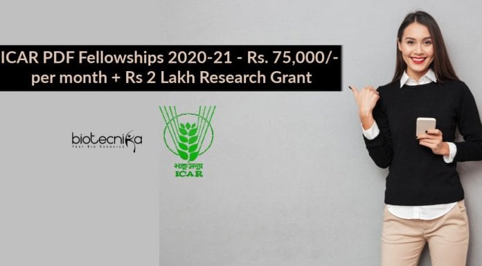 ICAR PDF Fellowships 2020-21