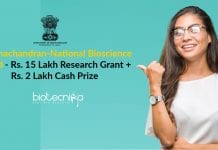 S. Ramachandran-National Bioscience Award – Rs. 15 Lakh Research Grant + Rs. 2 Lakh Cash Prize S. Ramachandran-National Bioscience Award
