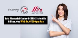 TMC-ACTREC Scientific Officer Jobs