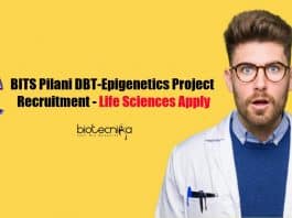 BITS Pilani DBT-Epigenetics Project Recruitment – Life Sciences Apply BITS Pilani Research Fellow