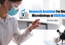 Research Assistant For Biotech & Microbiology at IISER Kolkata IISER Kolkata Biotech Job