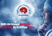 NBRC Life Science Research Associate With Rs. 47,000 pm Salary NBRC Life Science Research