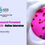 Govt NCCS Research Personnel Recruitment 2020 – Online Interview NCCS Pune Job Opening