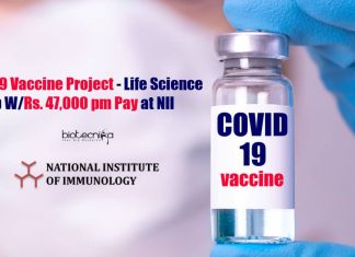 COVID-19 Vaccine Project – Life Science Job W/Rs. 47,000 pm Pay at NII NII PhD Research Vacancy