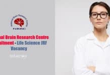 National Brain Research Centre Recruitment – Life Science JRF Vacancy National Brain Research Centre