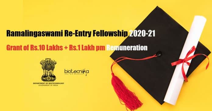 Ramalingaswami Re-Entry Fellowship 2020-21