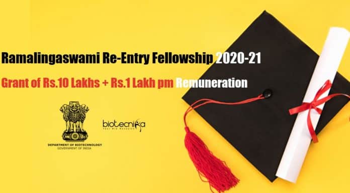 Ramalingaswami Re-Entry Fellowship 2020-21