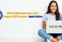 CSIR-CCMB Admissions 2021 January PhD Program – Apply Online CSIR-CCMB PhD Admissions 2021