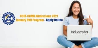 CSIR-CCMB PhD Admissions 2021