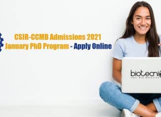 CSIR-CCMB PhD Admissions 2021