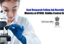 Govt Research Fellow Job Recruitment – Ministry of AYUSH, Siddha Central Research Govt Research Fellow Job
