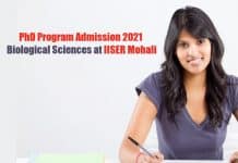 PhD Program Admission 2021 Biological Sciences at IISER Mohali IISER Mohali PhD Admission
