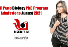 IISER Pune Biology PhD Program Admissions August 2021 IISER Pune PhD Admission