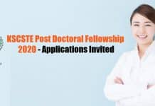 KSCSTE Post Doctoral Fellowship 2020 – Applications Invited KSCSTE Post-Doctoral Fellowship 2020