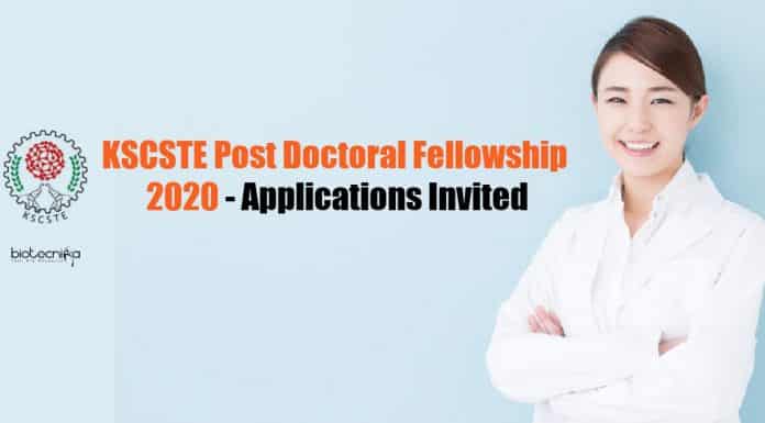 KSCSTE Post-Doctoral Fellowship 2020