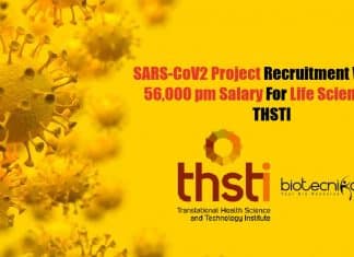 SARS-CoV2 Project Recruitment With Rs. 56,000 pm Salary For Life Sciences at THSTI THSTI Lifescience Project Jobs