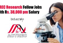 ACTREC Research Fellow Jobs With Rs. 38,000 pm Salary ACTREC Research Fellow Jobs