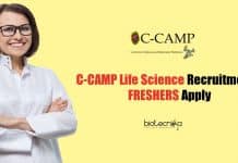 C-CAMP Life Science Recruitment – Freshers Eligible to Apply C-CAMP Life Science Recruitment