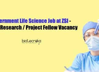Government Life Science Job at ZSI – Junior Research / Project Fellow Vacancy Government Life Science Job