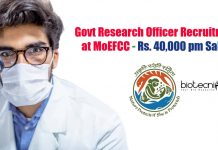 Govt Research Officer Recruitment at MoEFCC – Rs. 40,000 pm Salary Govt Research Officer Recruitment
