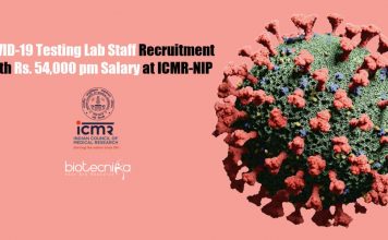 COVID-19 Testing Lab Staff Recruitment With Rs. 54,000 pm Salary at ICMR-NIP ICMR-NIP Jobs For Lifescience