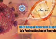 IISER Bhopal Molecular Biophysics Lab Project Assistant Recruitment IISER Bhopal Project Assistant
