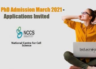 NCCS PhD Admission 2021