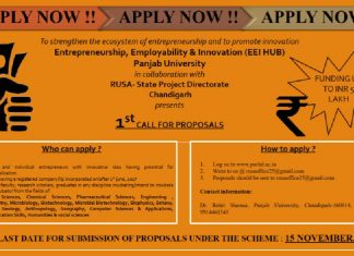 Incubation Fund/Soft Loans To Start-Ups – Call For Proposals Panjab University
