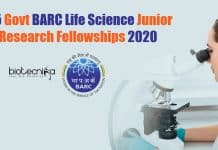 105 Govt BARC Life Science Junior Research Fellowships 2020 BARC Life Science JRF