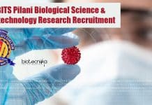 BITS Pilani Biological Science & Biotechnology Research Recruitment BITS Pilani Biological Science