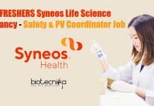 FRESHERS Syneos Life Science Vacancy – Safety & PV Coordinator Job Freshers Syneos Life Science