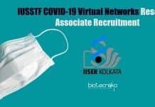 IUSSTF COVID-19 Virtual Networks Research Associate Recruitment IISER Kolkata Biology