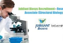 Jubilant Biosys Recruitment – Research Associate (Structural Biology) Jubilant Biosys Recruitment