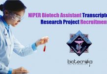 NIPER Biotech Assistant Transcriptomics Research Project Recruitment NIPER Biotech Assistant