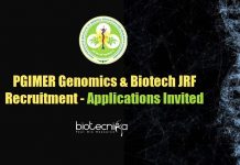 PGIMER Genomics & Biotech JRF Recruitment – Applications Invited PGIMER Genomics